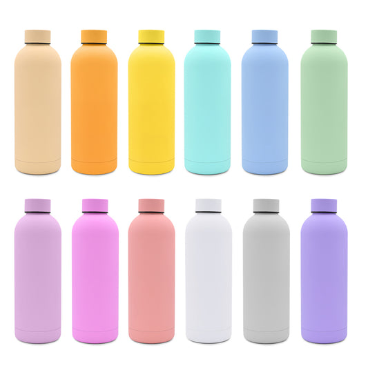 AM1-Rubber Painting 500ML Stainless Steel Small Narrow Mouth Bottle Black Double Wall Insulated Water Flask Keep Hot and Cold