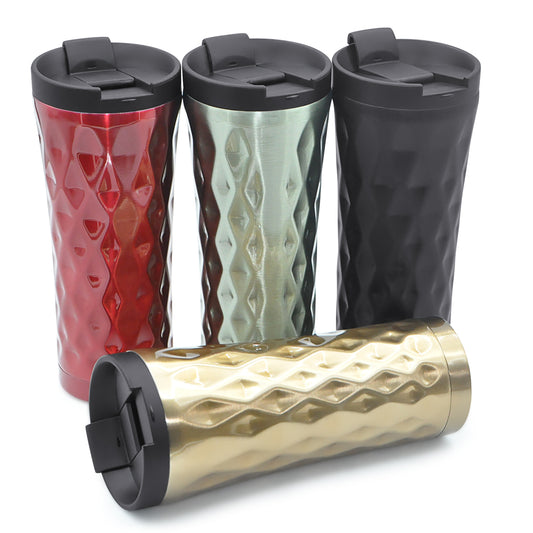 AM8-Stainless Steel 500ML Metal Travel Mug With Lid Rhombic Coffee Cups Tumbler