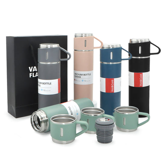 H10-500ML Insulated Water Bottle Stainless Steel Vacuum Flask Thermos Gift Set With Two Cups AquaFlask