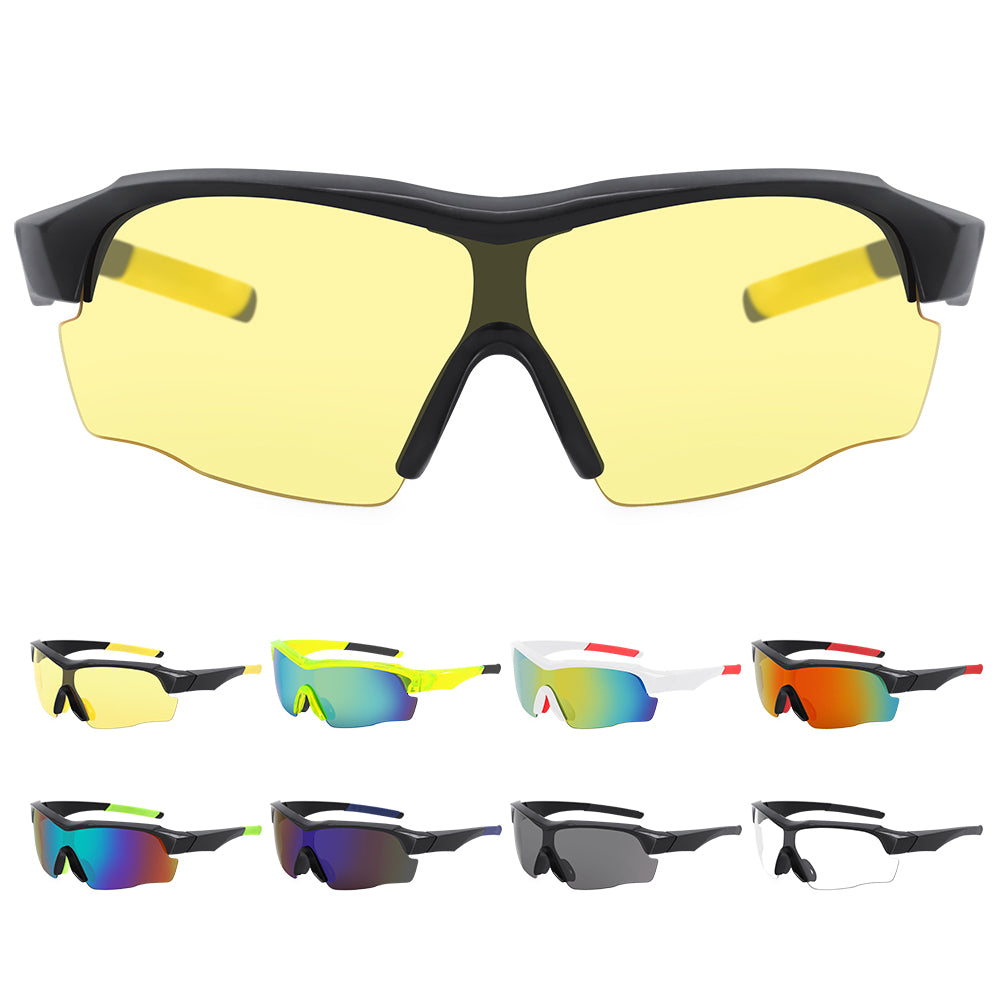 M5835-High Quality Yellow PC Lenc Cycling Glasses Outdoor Dustproof Semi-Rimless Frame Sports Eyewear Men UV400 Sport Sunglasses