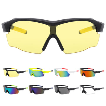 M5835-High Quality Yellow PC Lenc Cycling Glasses Outdoor Dustproof Semi-Rimless Frame Sports Eyewear Men UV400 Sport Sunglasses