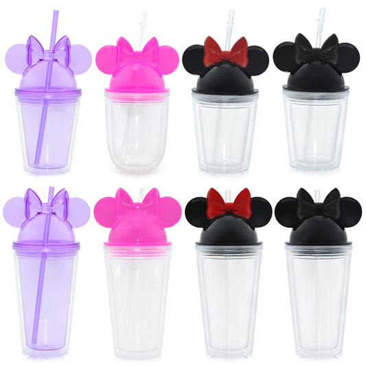 SP12-Mickey Minnie Ear Acrylic Plastic Tumbler Cup With Dome Lid And Straw