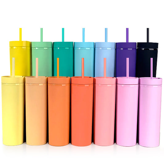 SP1-Customized Slim Double Wall Acrylic Pastel Colored 16oz Skinny Tumbler With Lid And Straw Plastic