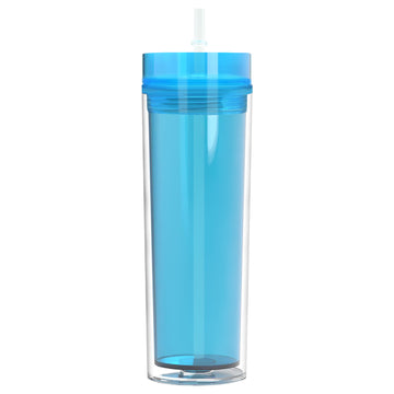 SP2- Reusable 16oz Double Wall Clear Water Coffee AS Mug Acrylic Straight Slim Plastic Travel Tumbler