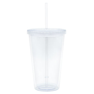 SP22- Hot Sale AS Cup With Lid And Straw 16oz Transparent Double Wall Clear Acrylic Plastic Tumbler