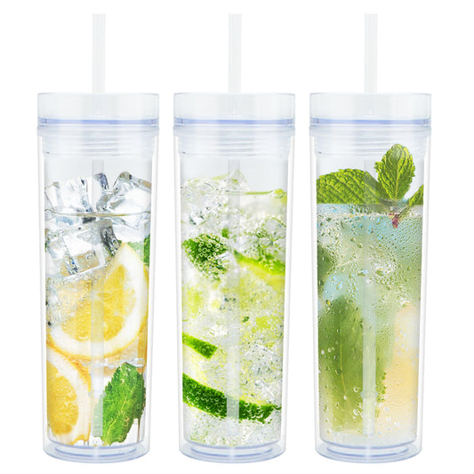 SP24-Clear babo Cups 16oz Double Wall Transparent Skinny Bottles Acrylic Wine Tumbler