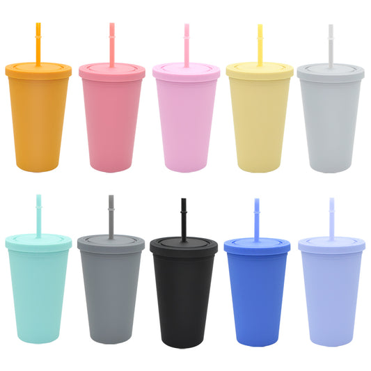 SP4-16oz 480ML Pastel Classic Acrylic Skinny Tumbler Reusable Plastic Drinking Cups With Straw