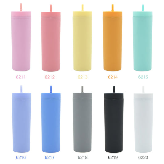 SPE-Double Wall Acrylic Frosted Reusable Matte Skinny 16oz Straight Plastic Tumbler