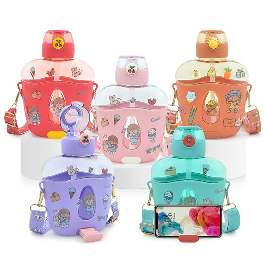 T1-2-900ML School Water Bottle For Kids Children Sports Water Bottle With Strap Cover