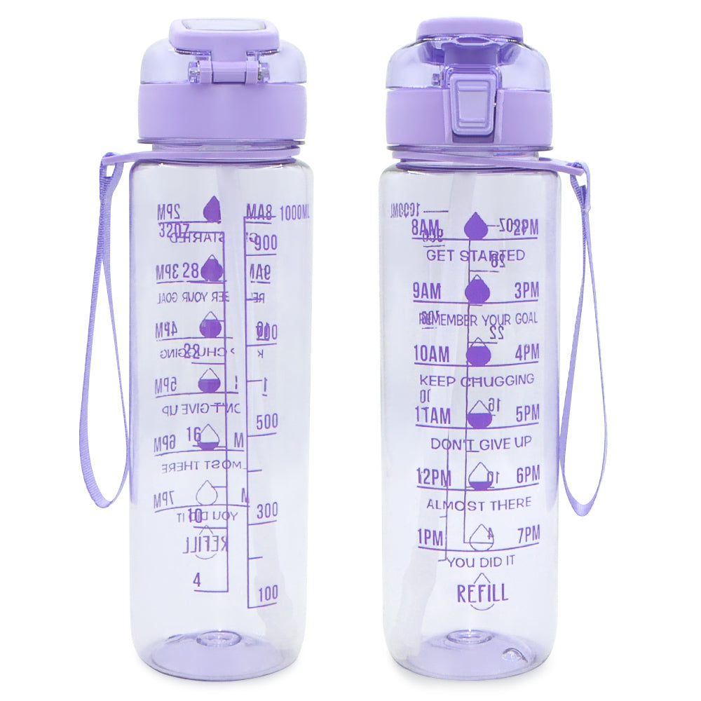 T1-5-32 Ounces 1 Liter Leakproof Motivational Plastic Water Bottle With Time Marker Stamp And Handle