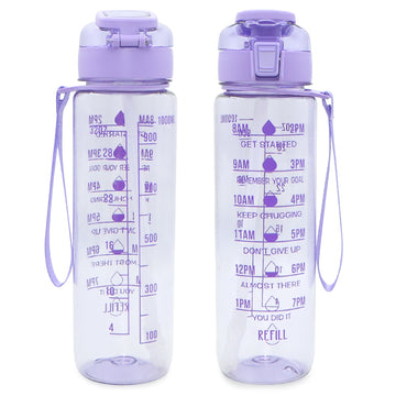 T1-5-32 Ounces 1 Liter Leakproof Motivational Plastic Water Bottle With Time Marker Stamp And Handle