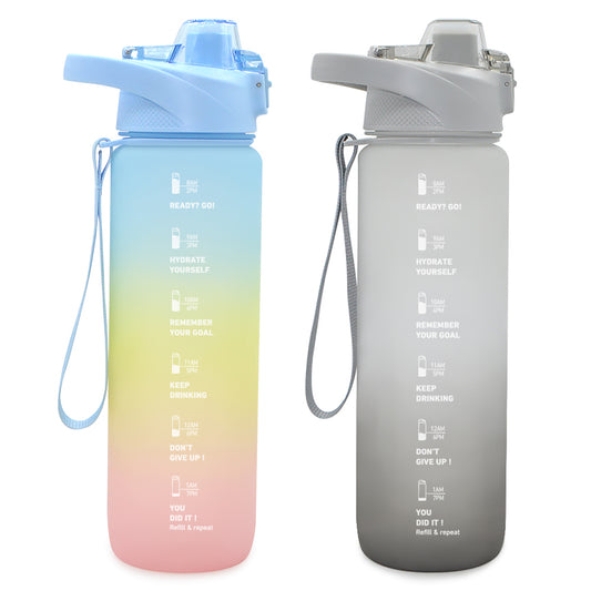 T14-32oz Bpa Free Gradient Color Motivational Gym Fitness Sports Plastic Water Bottle With Handle