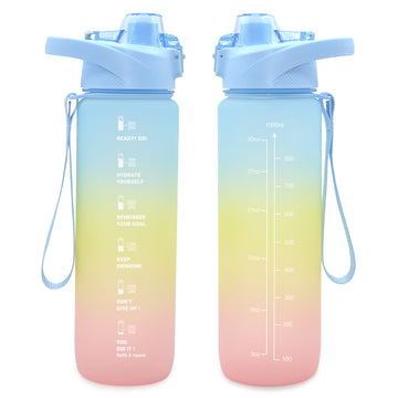 T14-32oz Bpa Free Gradient Color Motivational Gym Fitness Sports Plastic Water Bottle With Handle