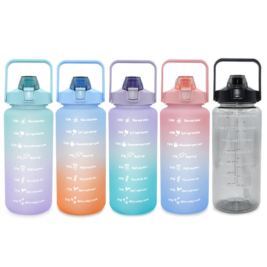 T1P-Custom Logo Gradient Color Fitness Sports Water Jug Leakproof Frosted Motivation Water Bottle