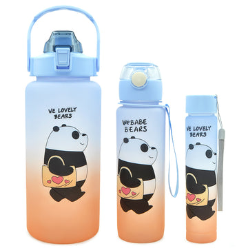 T21-3 Pcs Set Plastic Sport BPA Free Gym Fitness Motivational Water Bottles With Straw And Handgrip