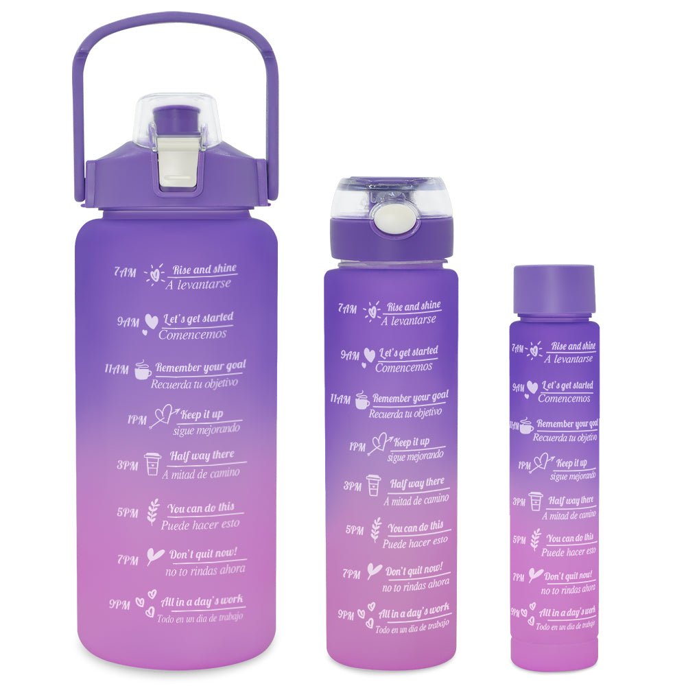 T23-Custom Logo 3pcs/set Large Capacity 2L Motivational Gym Frosted Plastic Sports Water Bottle With Time Marker