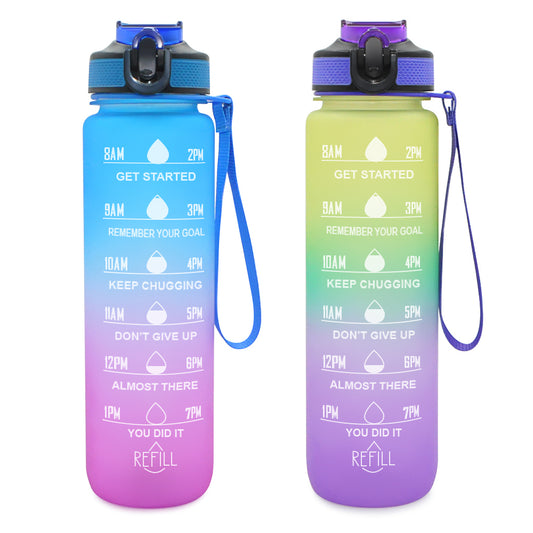T2P-32oz 1 Liter Eco Friendly Fitness Gym Drinking Sport Frosted PC Plastic Motivational Water Bottle With Time Marker
