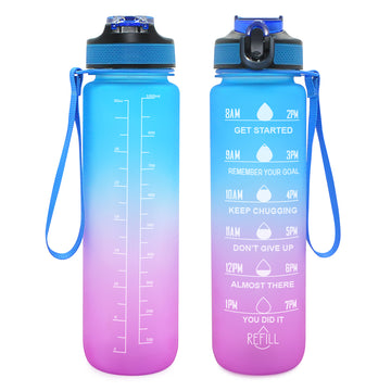 T2P-32oz 1 Liter Eco Friendly Fitness Gym Drinking Sport Frosted PC Plastic Motivational Water Bottle With Time Marker