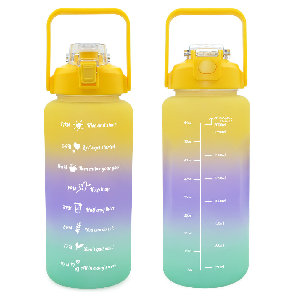 T4P-Colorful Gradient Water Bottle 2000ml Sport Water Jug With Time Marker And Handle