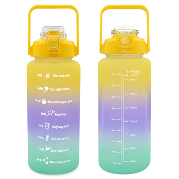 T4P-Colorful Gradient Water Bottle 2000ml Sport Water Jug With Time Marker And Handle