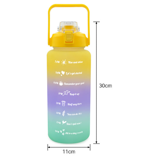 T4P-Colorful Gradient Water Bottle 2000ml Sport Water Jug With Time Marker And Handle