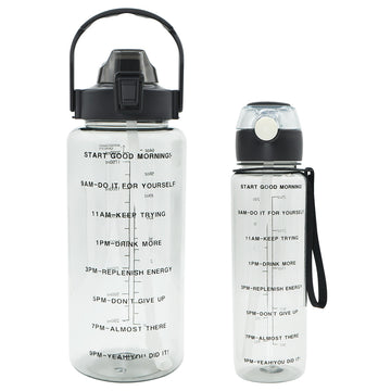 T5P- BPA Free Fitness Gym Sports Clear Plastic Motivational Water Bottle Set With Handle