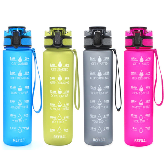 T8- 1l Large Capacity Gradient Color Motivational Gym Fitness Sports PLastic Water Bottle