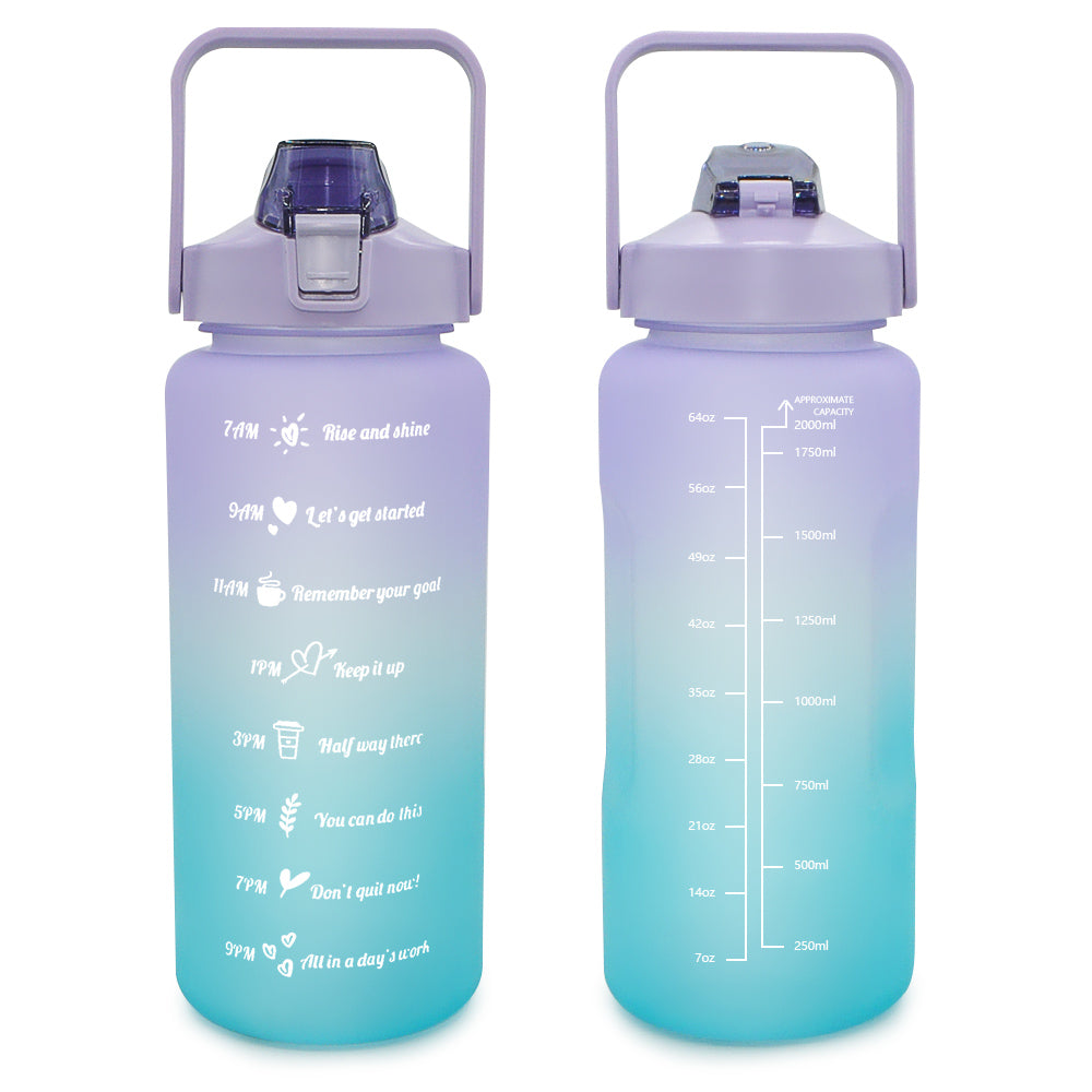 T1P-Custom Logo Gradient Color Fitness Sports Water Jug Leakproof Frosted Motivation Water Bottle